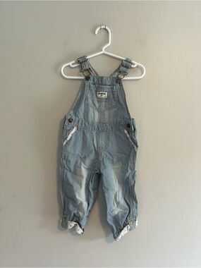 OshKosh B'gosh 18m Light Blue & white Pinstripe Overalls with floral trim